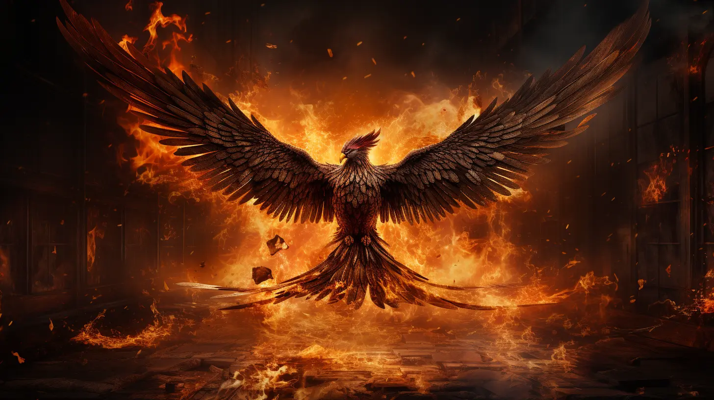 A phoenix rising from the ashes of a burnt-out to-do list, symbolizing the potential for renewal after failure.